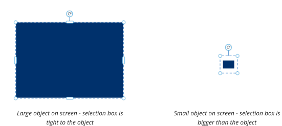 Large object on screen - selection box is  tight to the object Small object on screen - selection box is  bigger than the object