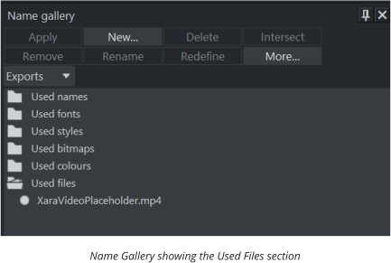 Name Gallery showing the Used Files section