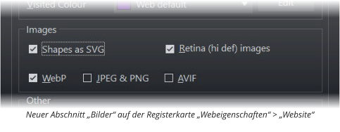 Neuer Abschnitt „Bilder“ auf der Registerkarte „Webeigenschaften“ > „Website“