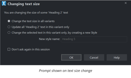 Prompt shown on text size change